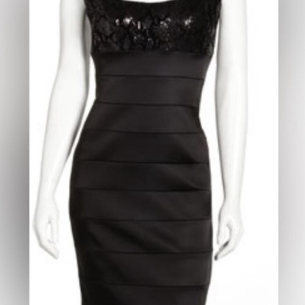 JAX Black Sequin Bodice Satin Cocktail Dress, Women's size 8